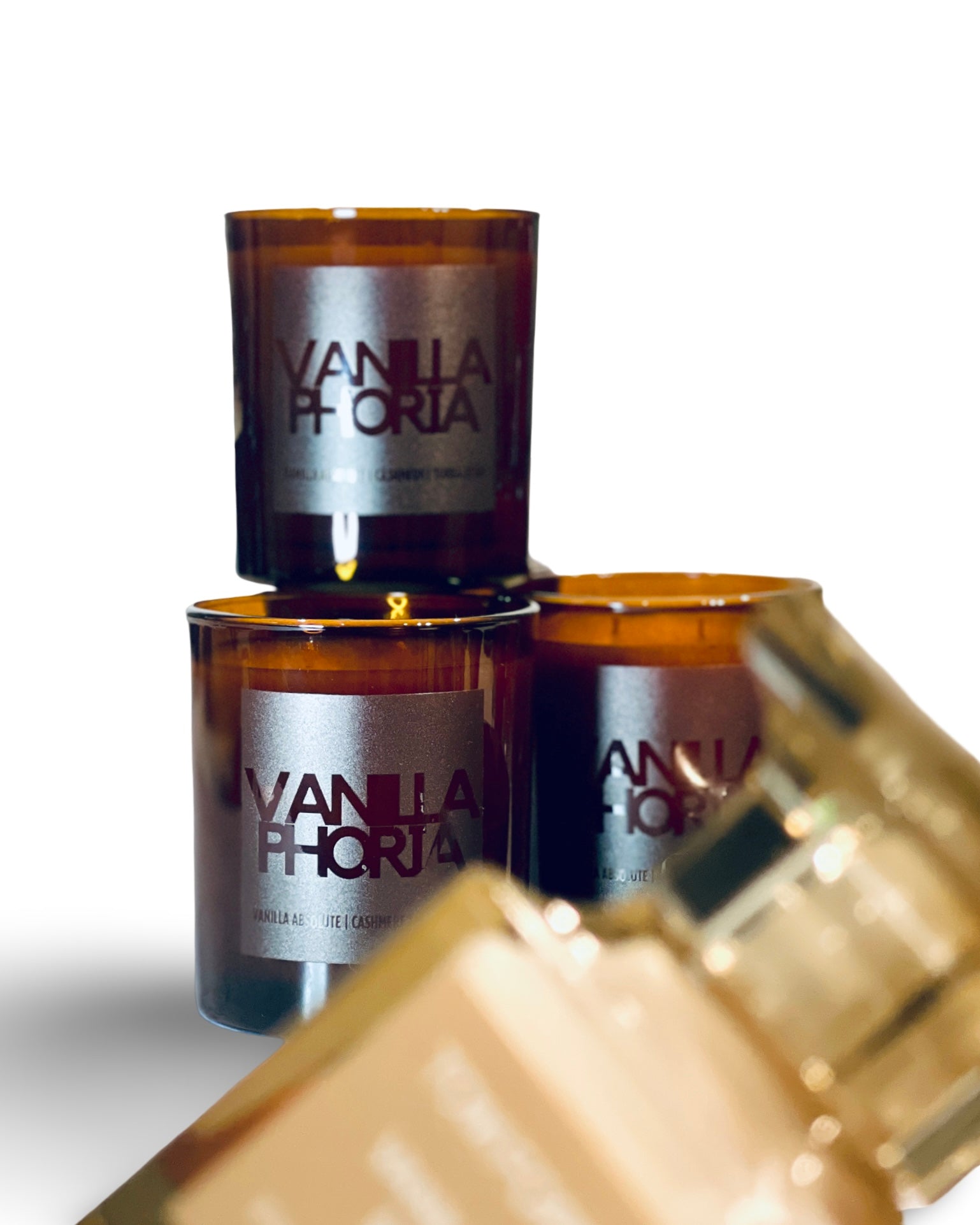 Vanillaphoria hand-poured eco-friendly candle in amber glass