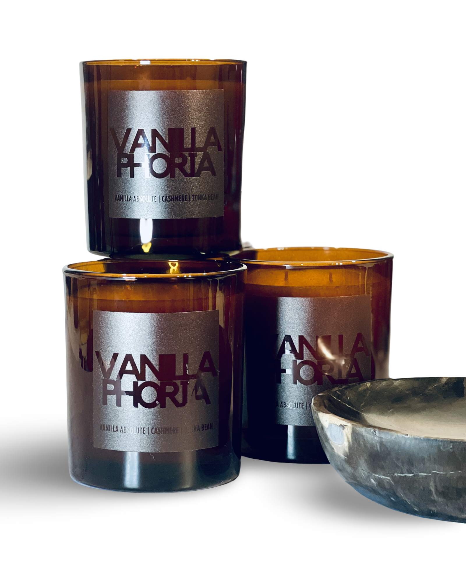 Close-up of Vanillaphoria candle with notes of vanilla and jasmine